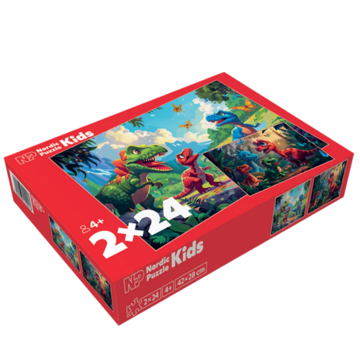 Puslespill for barn med dinosaurer, 2 x 12 brikker