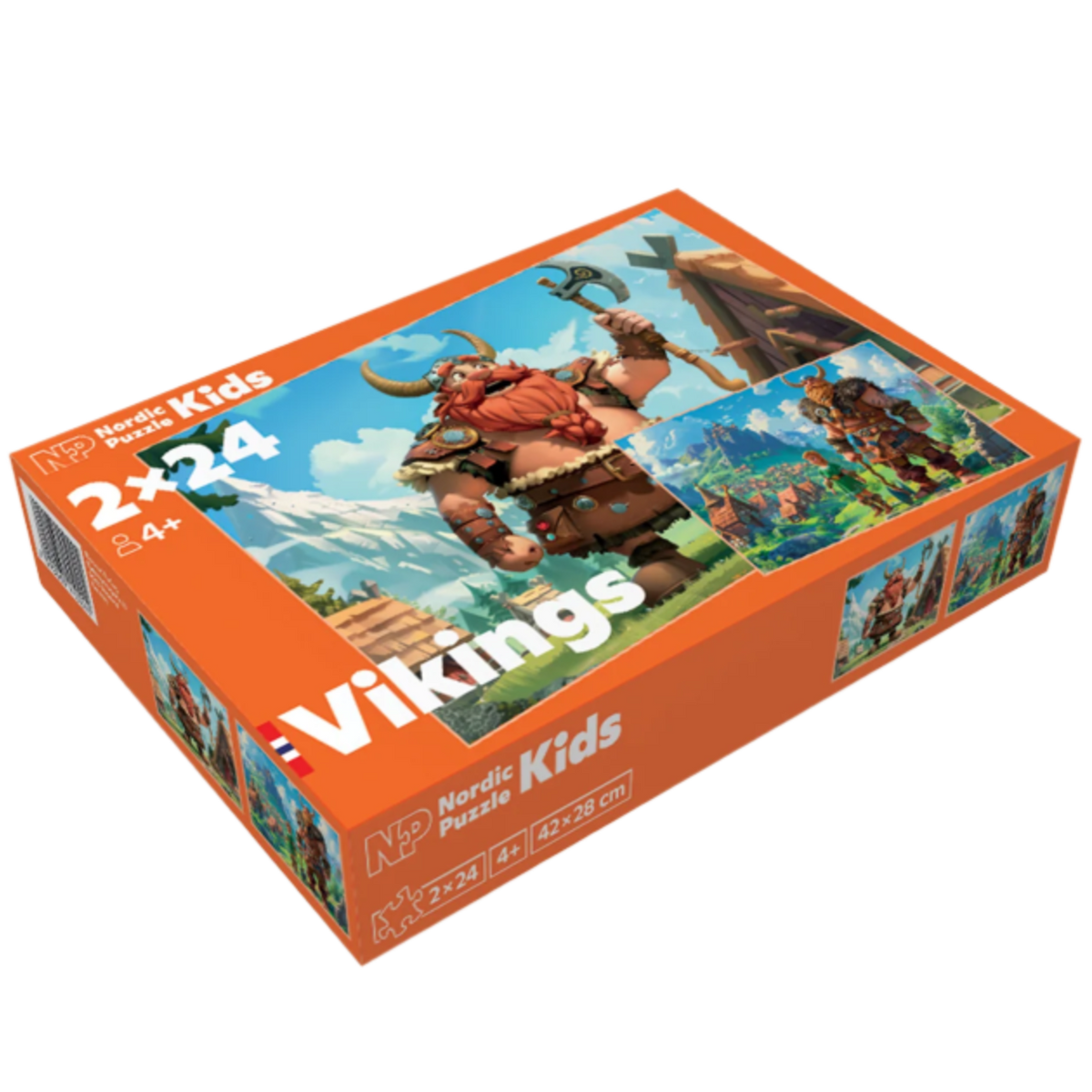 Puslespill for barn med vikingmotiv, 2 x 24 brikker