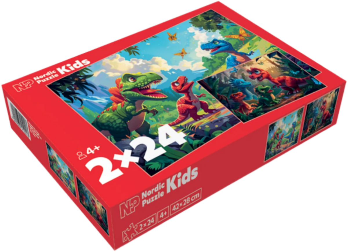 kort:puslespill-2x12-brikker-dinosaurer