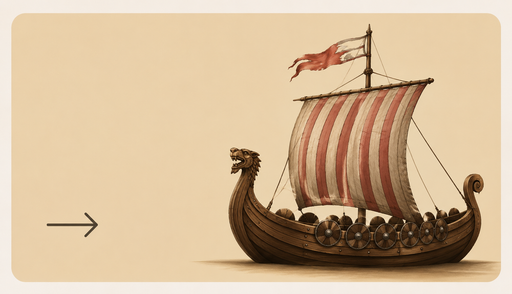 Illustration of a Viking ship with a striped sail