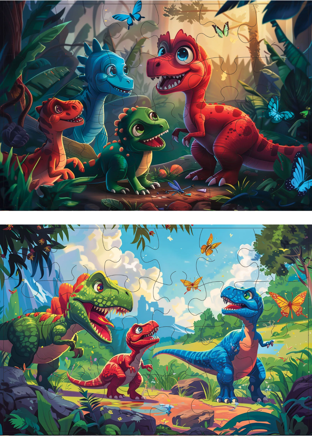 Begge dinosaurmotivene i puslespillet